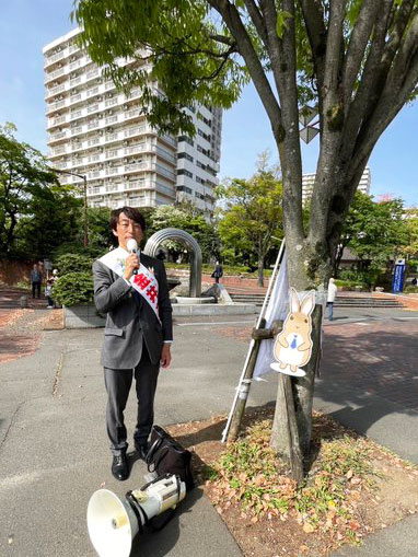 画像　清新町地区でのごあいさつ（4月21日）