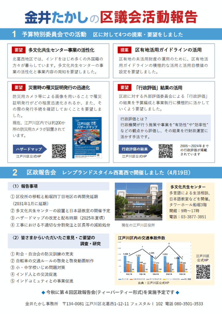 画像 金井たかし 区政報告 初夏・夏号 裏面